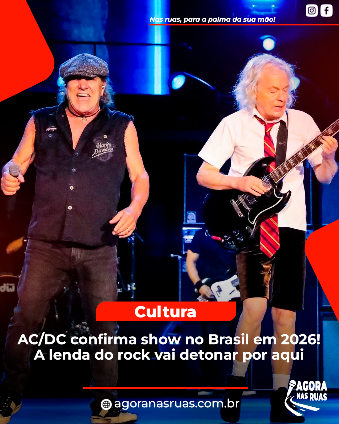 Banda AC/DC confirmando show no Brasil para 2026 durante nova turnê mundial