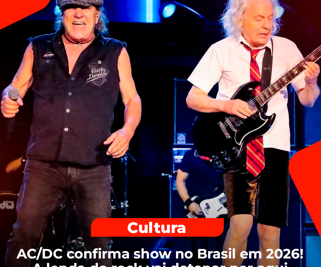Banda AC/DC confirmando show no Brasil para 2026 durante nova turnê mundial